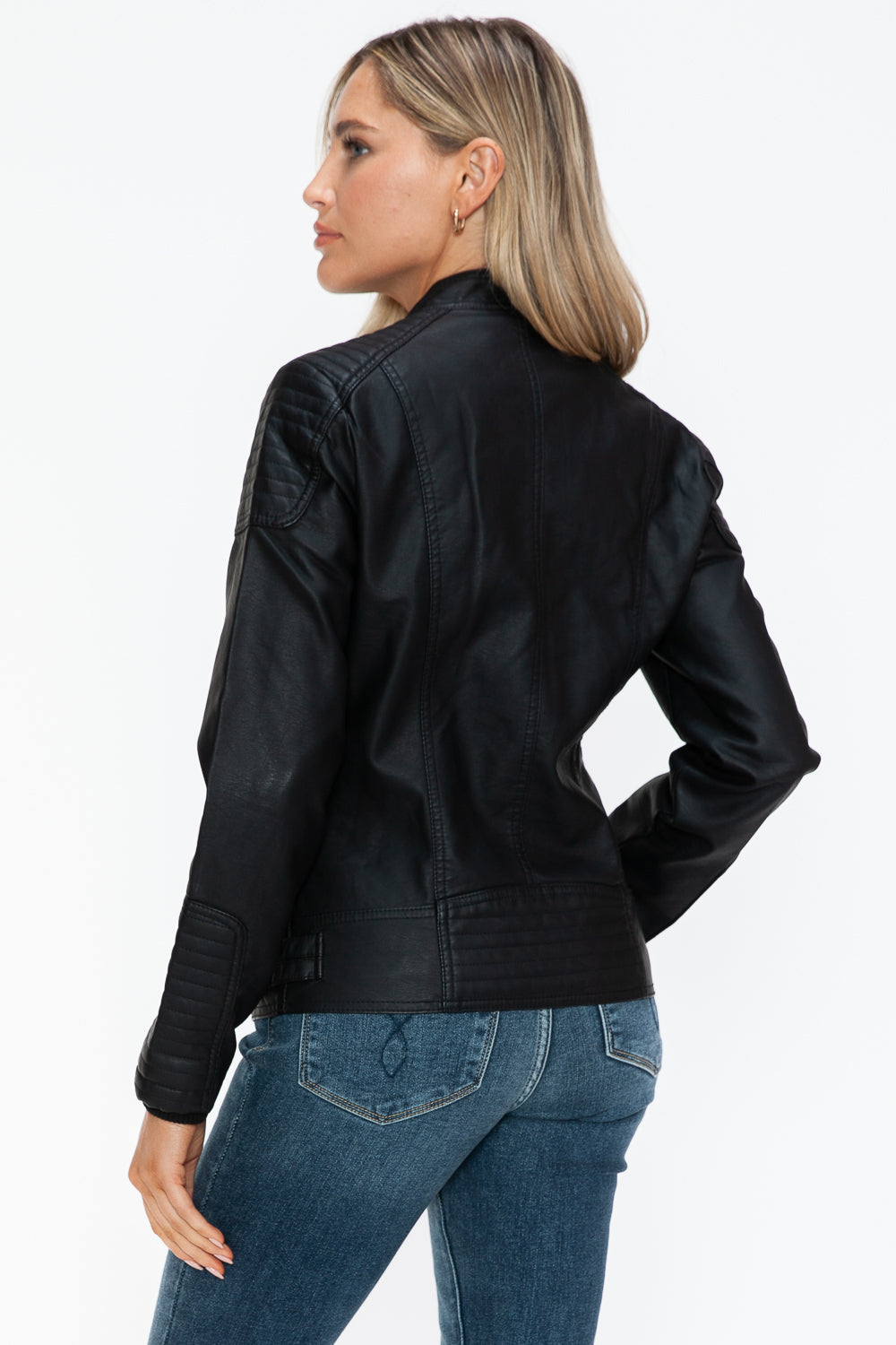 Snobbish Faux Leather Biker Jacket with Side Zip Pockets - Teresa's Fashionista LLC