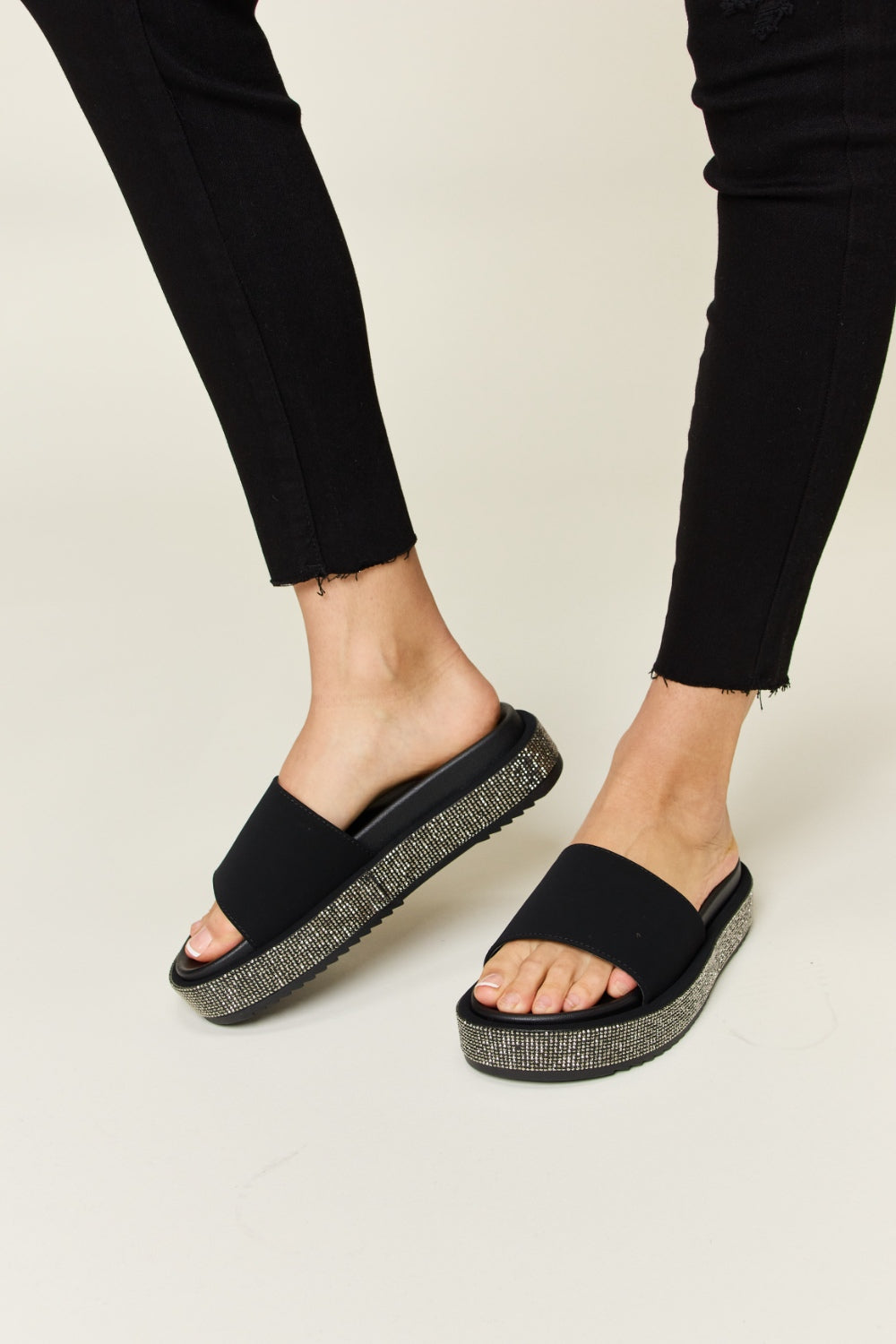 Forever Link Open Toe Rhinestone Platform Sandals-Teresa's Fashionista LLC