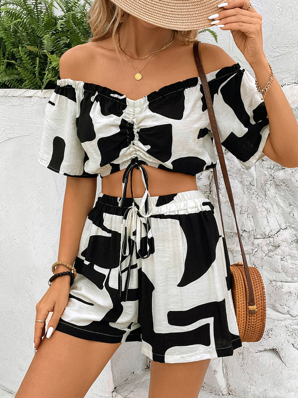 Drawstring Off-Shoulder Top and Shorts Set-Teresa's Fashionista LLC