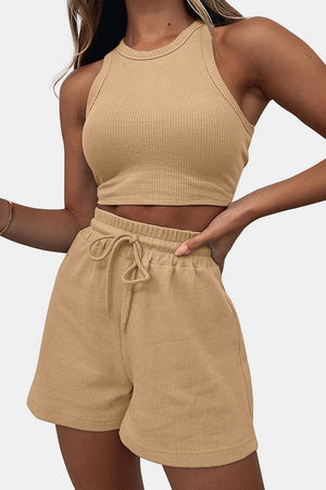 Round Neck Top and Drawstring Shorts Set-Teresa's Fashionista LLC