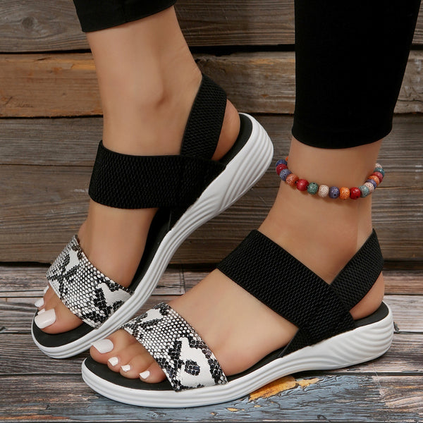 PU Leather Open Toe Low Heel Sandals-Teresa's Fashionista LLC