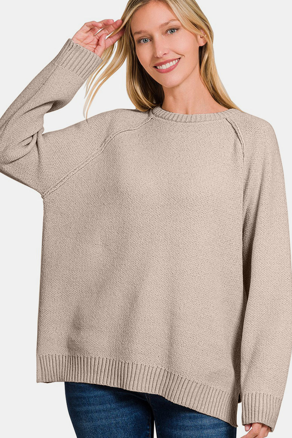 Zenana Side Slit Raglan Sleeve Sweater - Teresa's Fashionista LLC