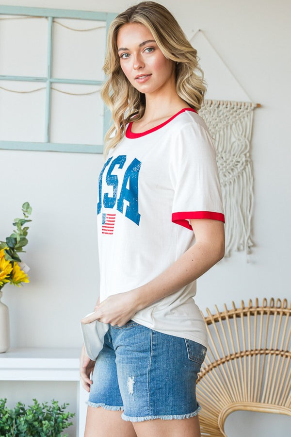 Heimish Full Size USA Contrast Trim Short Sleeve T-Shirt-Teresa's Fashionista LLC