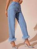 Plush Hem High Rise Straight Jeans - Teresa's Fashionista LLC
