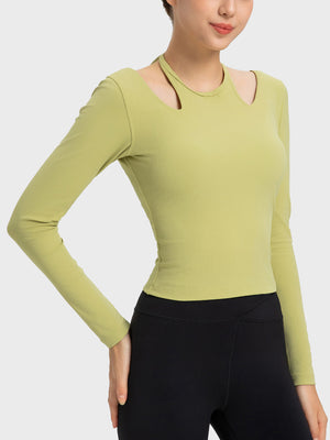 Halter Neck Long Sleeve Sporty Top-Teresa's Fashionista LLC