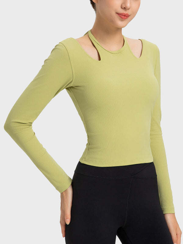 Halter Neck Long Sleeve Sporty Top-Teresa's Fashionista LLC