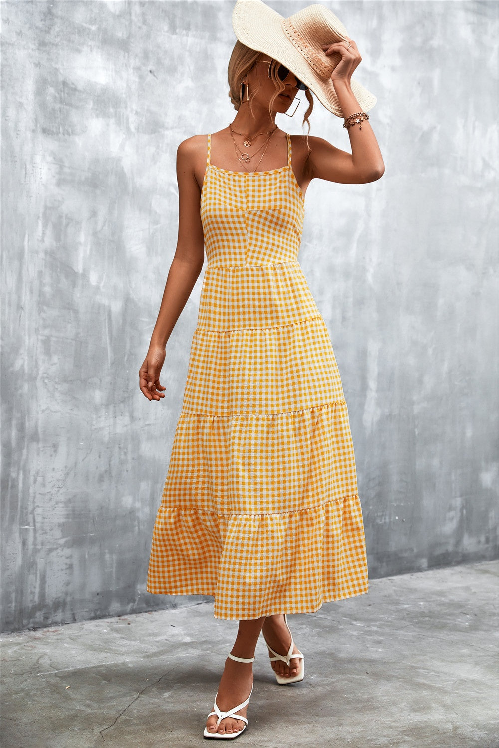 Plaid Square Neck Midi Cami Dress-Teresa's Fashionista LLC