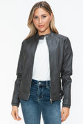 Snobbish Faux Leather Biker Jacket with Side Zip Pockets - Teresa's Fashionista LLC