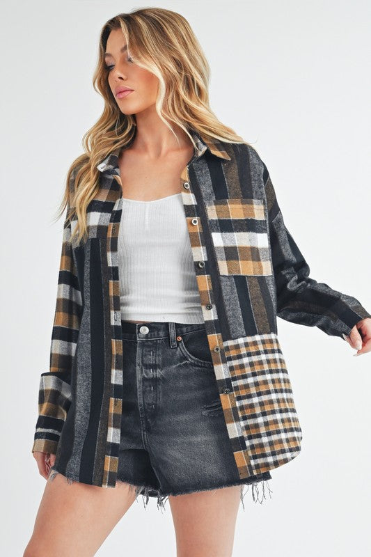 Aem+Co Curved Hem Plaid Button Up Shirt - Teresa's Fashionista LLC