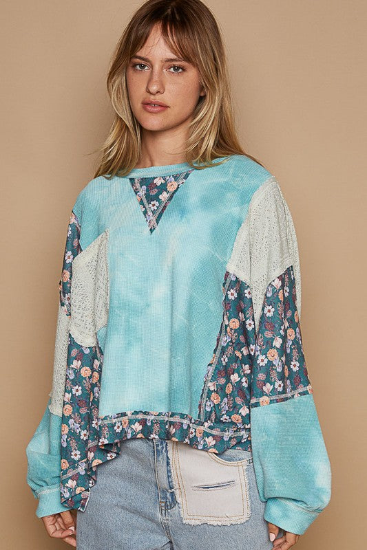 POL Floral Patchwork Round Neck Knit Top - Teresa's Fashionista LLC