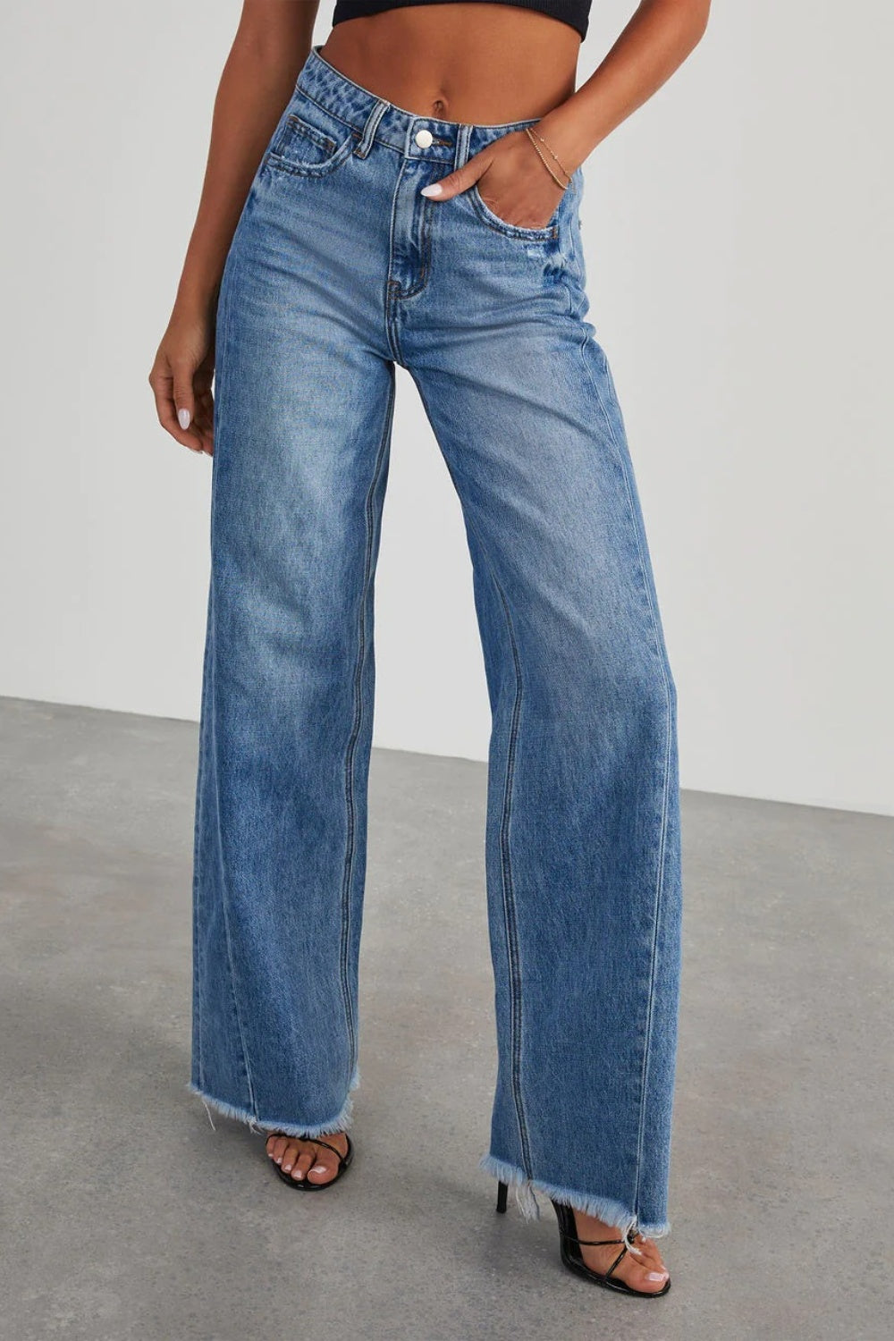 Raw Hem Wide Leg Jeans with Pockets - Teresa's Fashionista LLC