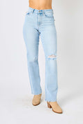 Judy Blue Full Size High Waist Distressed Straight Jeans-Teresa's Fashionista LLC