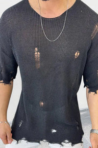 Men's Distressed Round Neck Knit Top