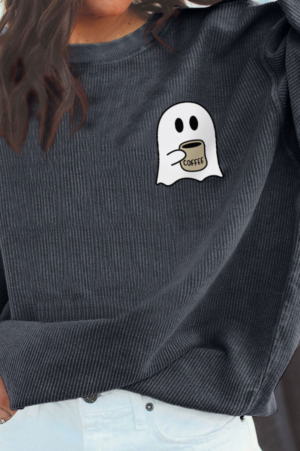 Ghost Graphic Drop Shoulder Sweatshirt - Teresa's Fashionista LLC