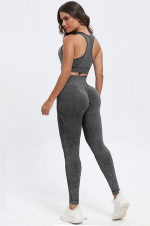 3 Piece Washed Square Neck Wide Strap Active Set-Teresa's Fashionista LLC