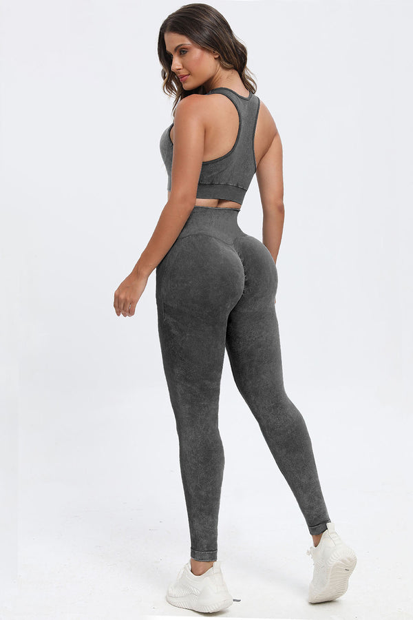 3 Piece Washed Square Neck Wide Strap Active Set-Teresa's Fashionista LLC