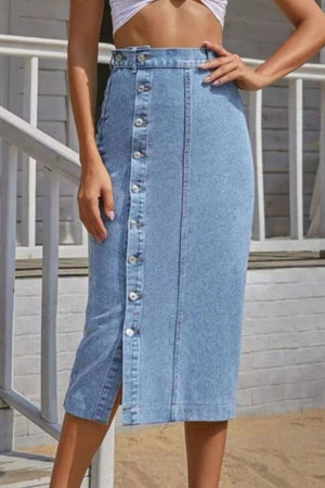 Buttoned Split Denim Skirt-Teresa's Fashionista LLC