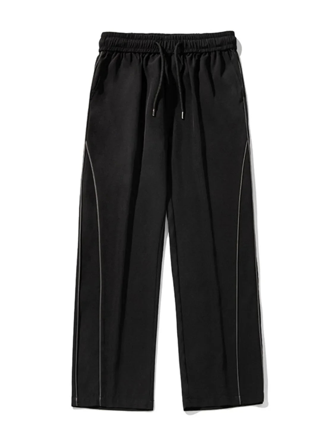 Men's contrast straight sweatpants in black with drawstring waist and contrast stitching.