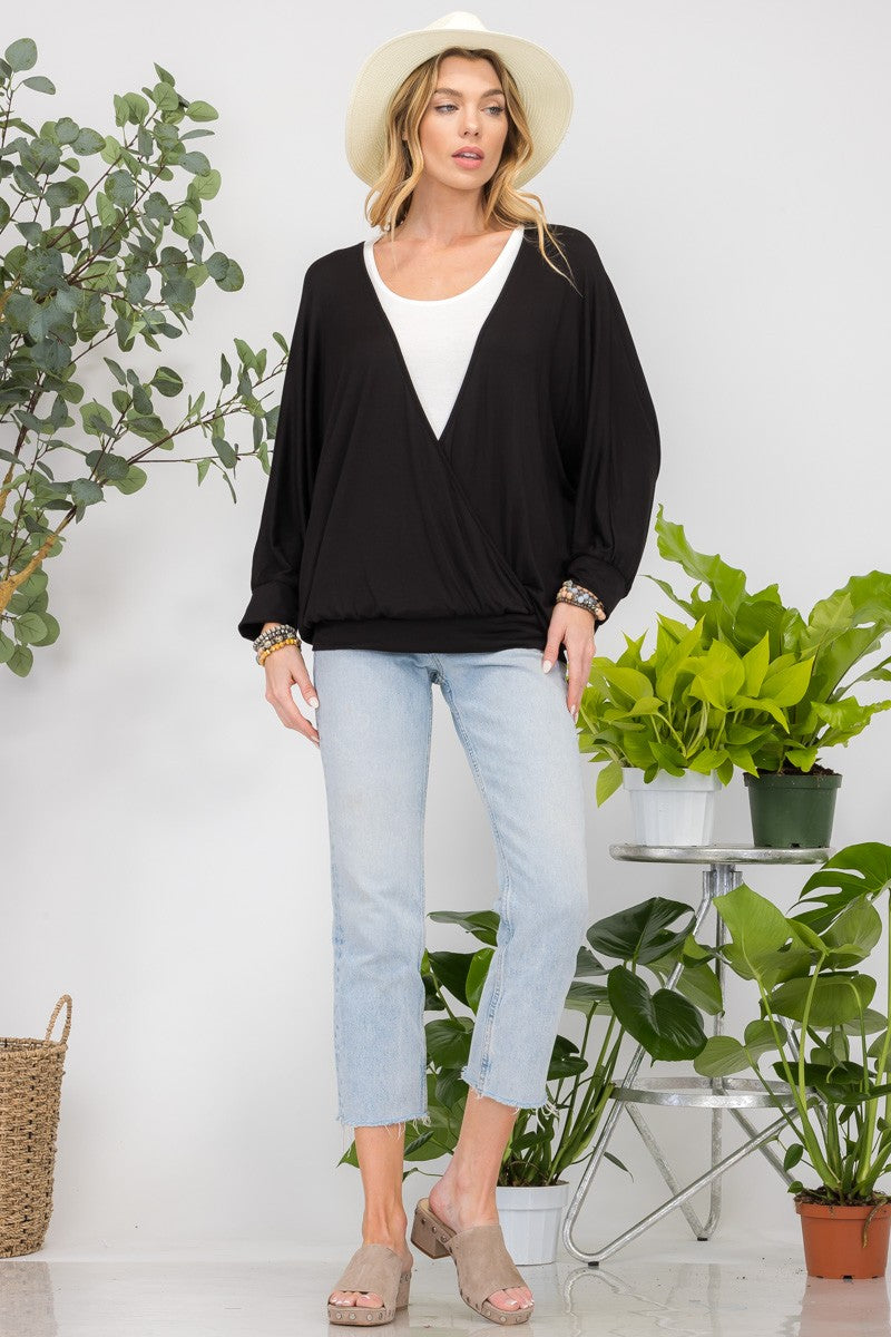 Celeste Full Size Contrast Round Neck Top with Two Layer Detail - Teresa's Fashionista LLC