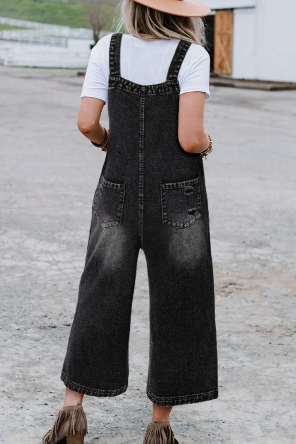 Distressed Wide Strap Denim Overalls - Teresa's Fashionista LLC