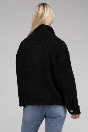 Cozy Sherpa Button-Front Jacket-Teresa's Fashionista LLC