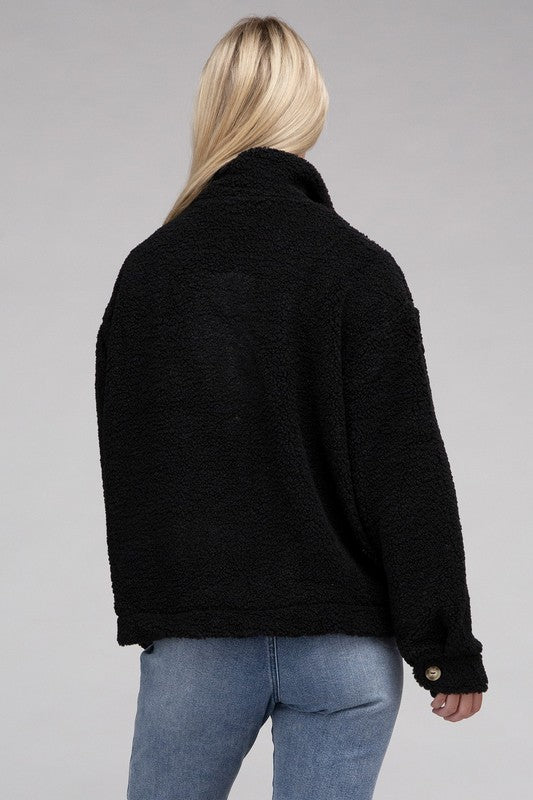 Cozy Sherpa Button-Front Jacket-Teresa's Fashionista LLC