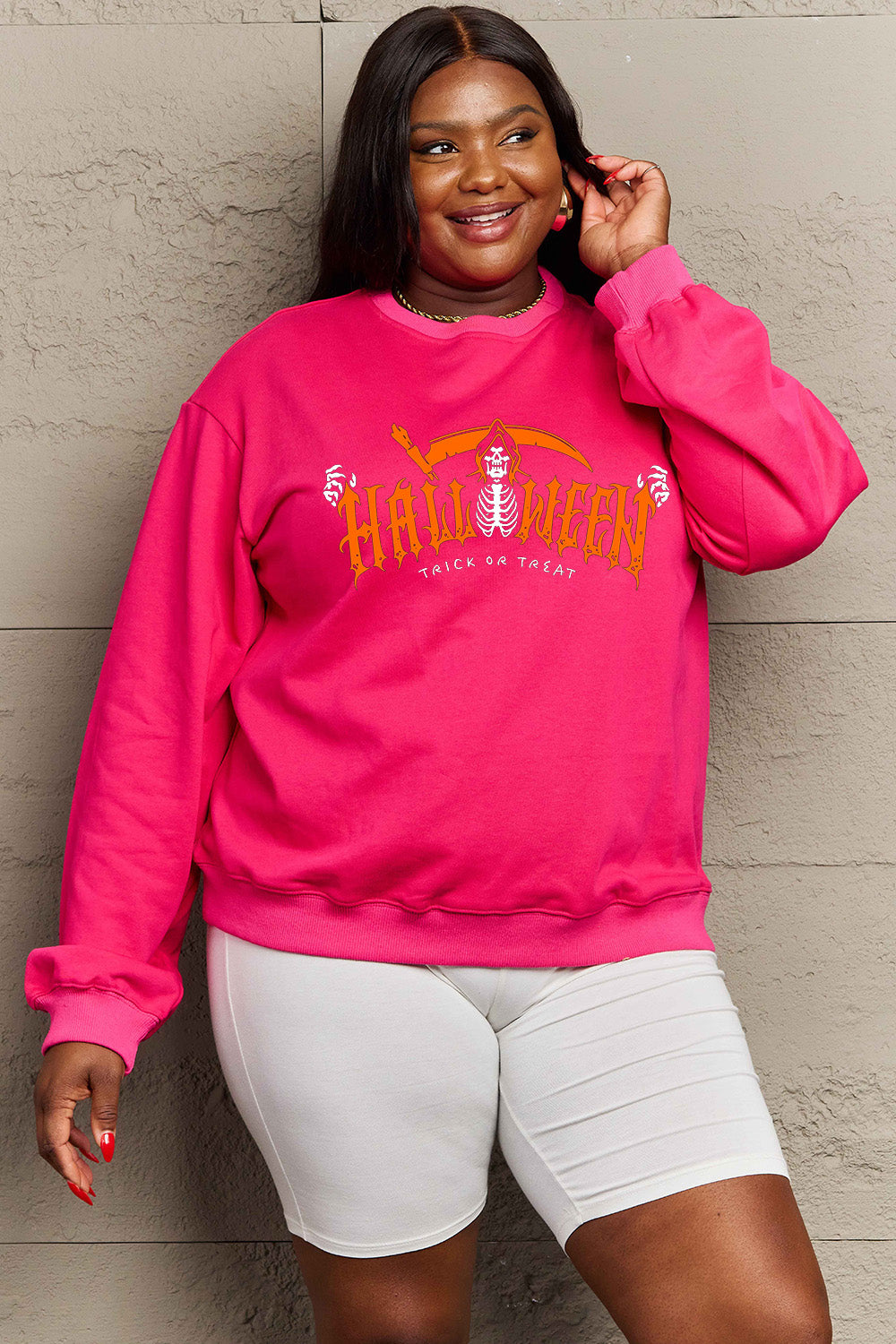 Simply Love Full Size HALLOWEEN TRICK OR TREAT Graphic Sweatshirt - Teresa's Fashionista LLC