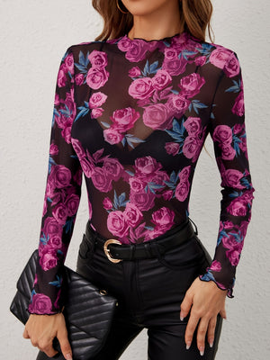Floral Mock Neck Long Sleeve Top - Teresa's Fashionista LLC