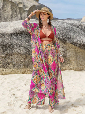 Printed Open Front Cardigan and Pants Set-Teresa's Fashionista LLC