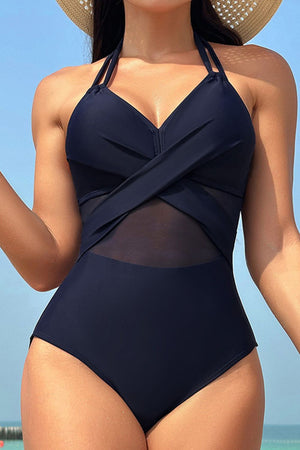Crisscross Halter Neck One-Piece Swimwear-Teresa's Fashionista LLC