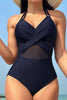 Crisscross Halter Neck One-Piece Swimwear-Teresa's Fashionista LLC