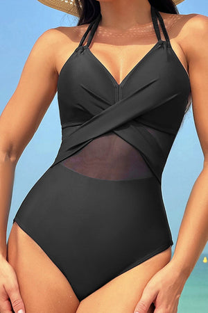 Crisscross Halter Neck One-Piece Swimwear-Teresa's Fashionista LLC