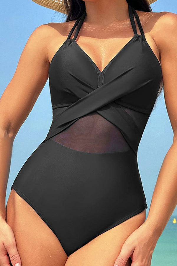 Crisscross Halter Neck One-Piece Swimwear-Teresa's Fashionista LLC