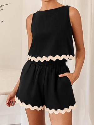 Contrast Trim Sleeveless Top and Shorts Set-Teresa's Fashionista LLC