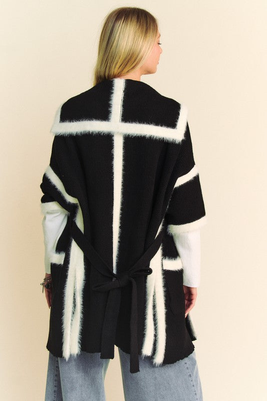 Davi & Dani Fuzzy Trim Open Front Loose Fit Cardigan - Teresa's Fashionista LLC
