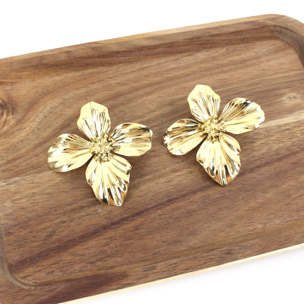 E25068 Hibiscus Flower Stainless Steel Statement Earrings