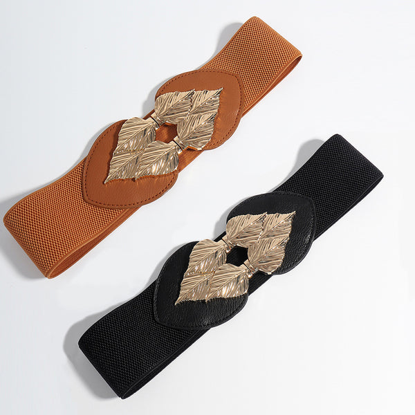 Alloy Leaf Buckle Elastic Belt-Teresa's Fashionista LLC