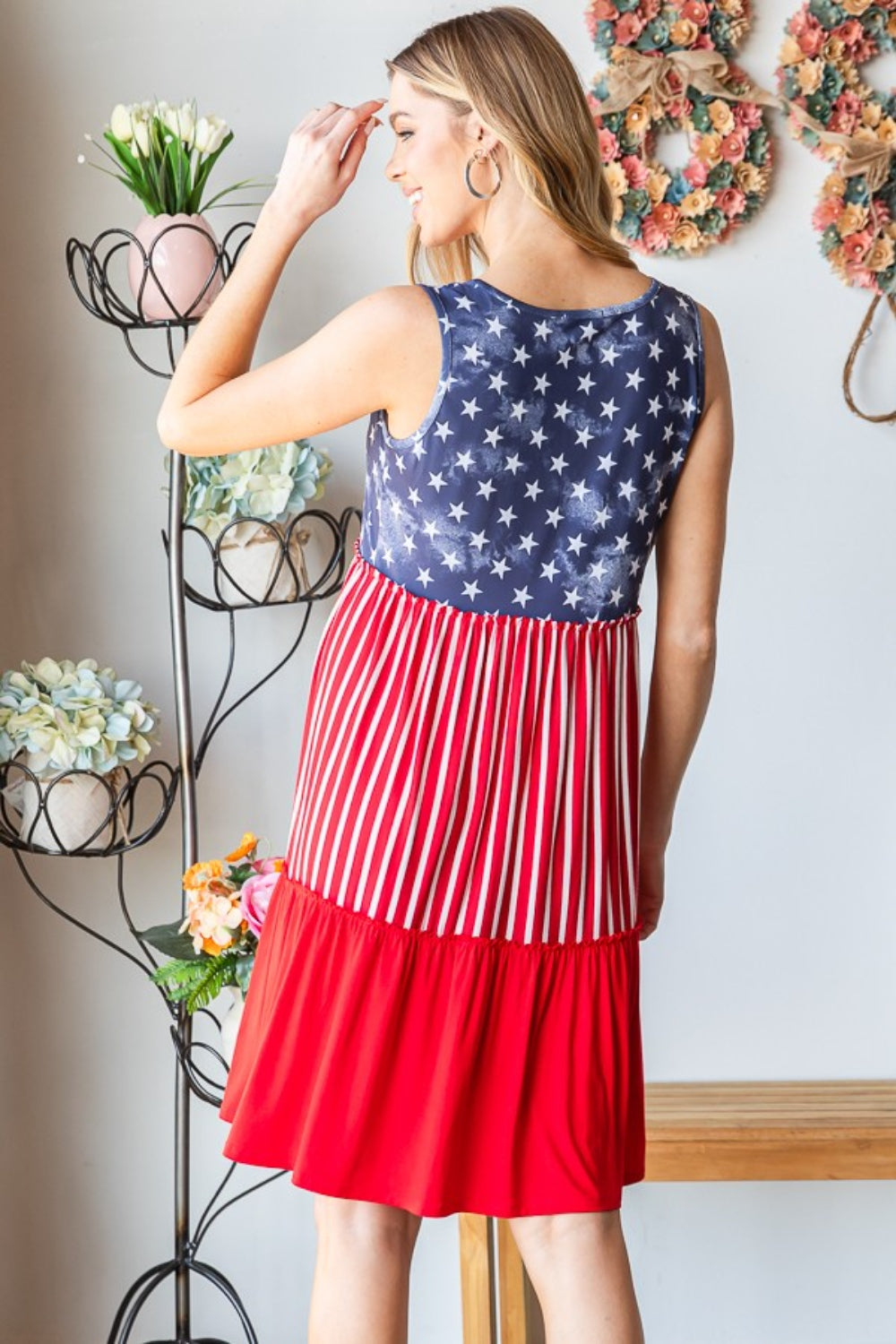 Heimish Full Size US Flag Theme Contrast Tank Dress-Teresa&#39;s Fashionista LLC