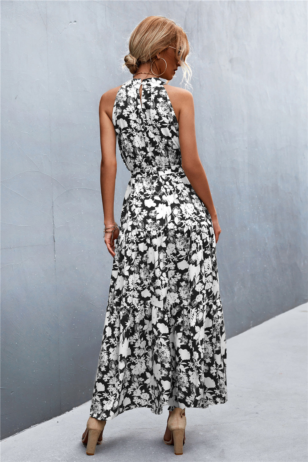 Printed Sleeveless Tie Waist Maxi Dress-Teresa&#39;s Fashionista LLC