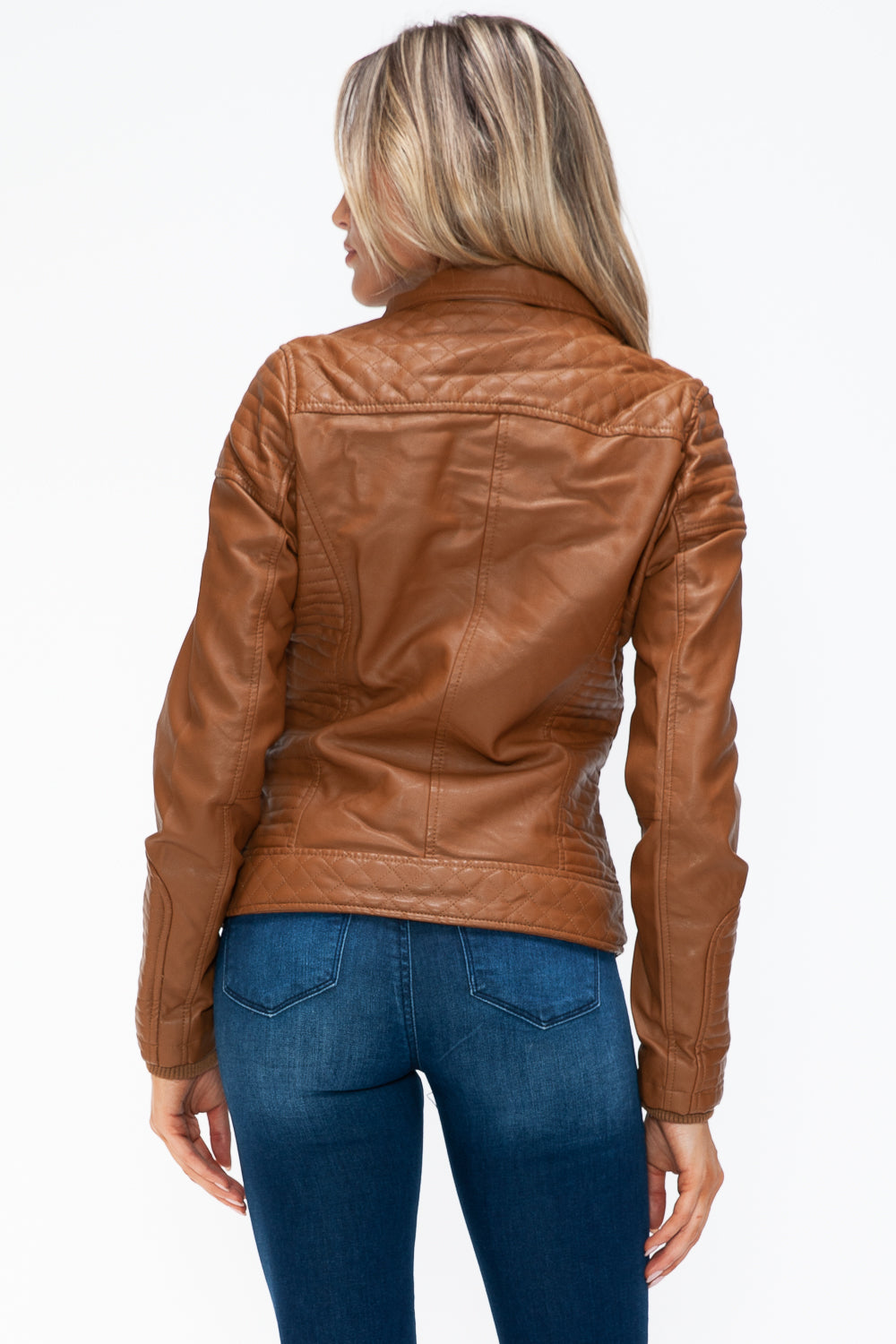 YMI Faux Layered Double-Zipper Jacket with Fuzzy Hood - Teresa's Fashionista LLC