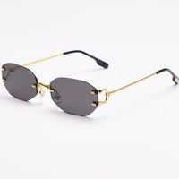 Rimless Oval Sunglasses with Gold Frame