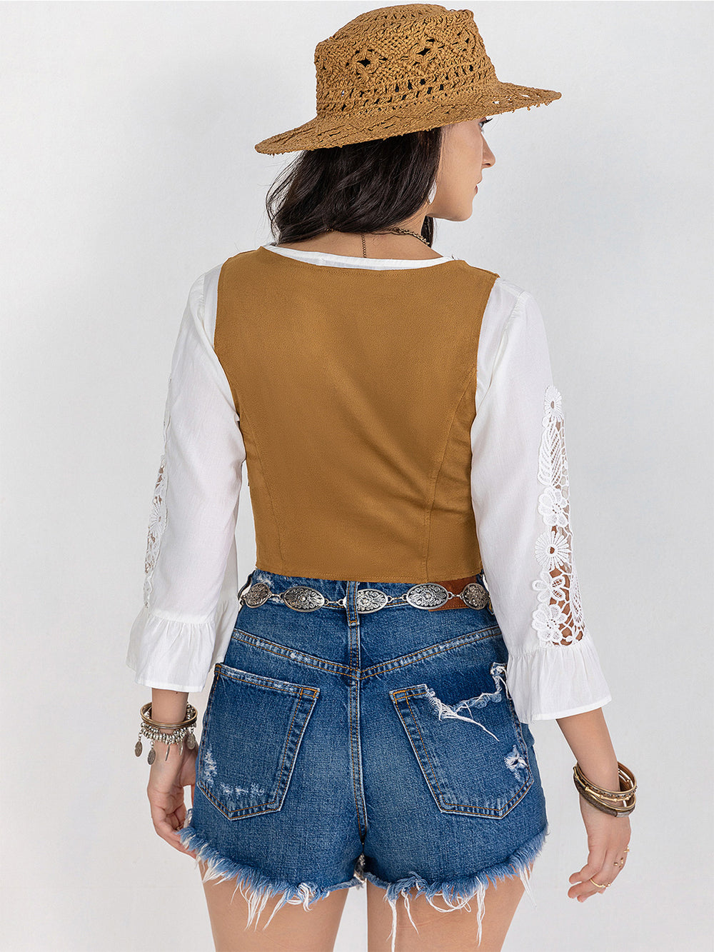 Fringe Lace-Up Vest-Teresa's Fashionista LLC