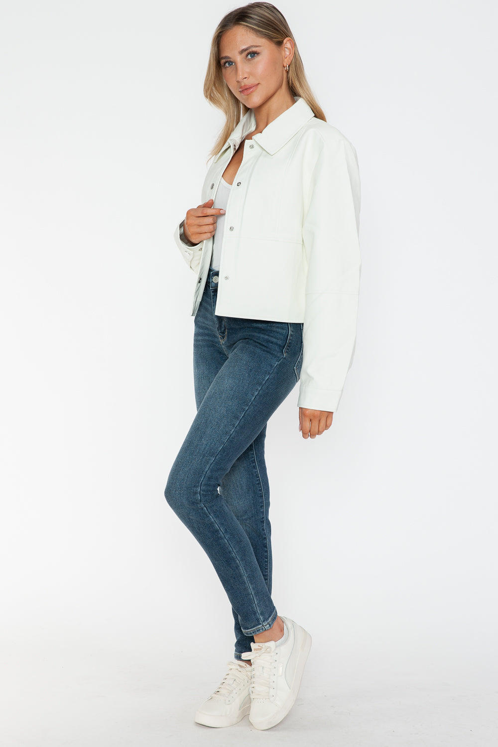 Snobbish Snap Down Long Sleeve PU Leather Jacket - Teresa's Fashionista LLC
