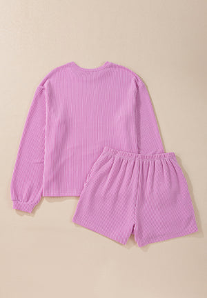 Valentine’s Day XOXO Heart Sequin Corded Long Sleeve Top and Shorts Set - Teresa's Fashionista LLC