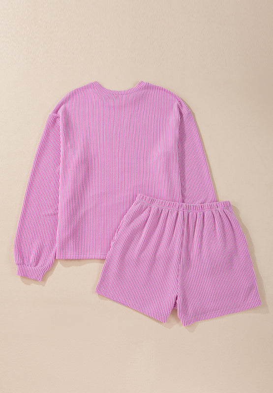 Valentine’s Day XOXO Heart Sequin Corded Long Sleeve Top and Shorts Set - Teresa's Fashionista LLC