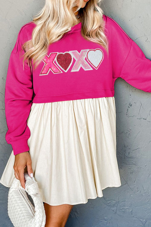 XOXO Sequin Heart Long Sleeve Dress - Teresa's Fashionista LLC