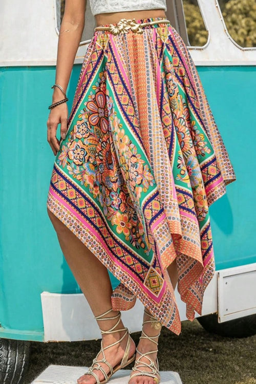 Printed High Waist Handkerchief Hem Skirt-Teresa's Fashionista LLC