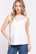 ACTIVE BASIC Round Neck Lace Patch Texture Tank-Teresa's Fashionista LLC