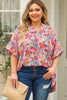 Plus Size Printed Notched Neck Half Sleeve Top-Teresa's Fashionista LLC