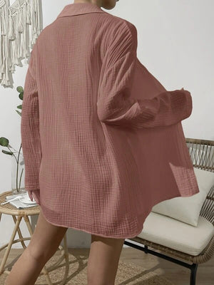 Dropped Shoulder Button Up Top and Elastic Waist Shorts Set-Teresa's Fashionista LLC